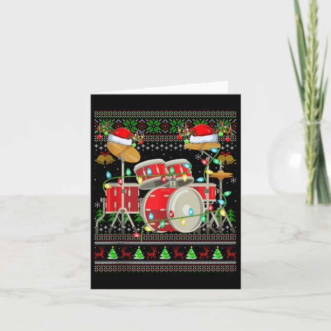 Carte Drum Ugly Christmas Sweater Musical Drum Player Dr (Devant)