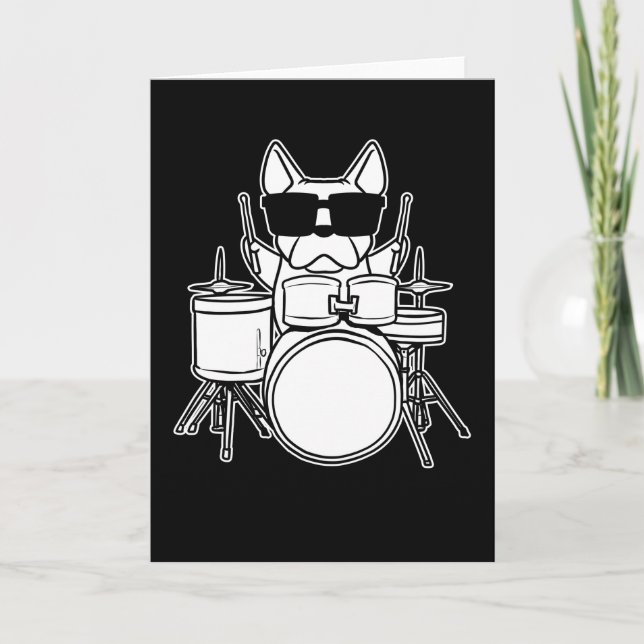 Carte Drummer Drummer Chien avec tambours (Devant)