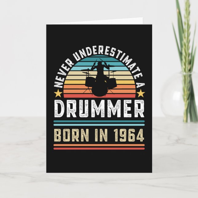 Carte Drummer né 1964 60e anniversaire Drumming Cadeau (Devant)