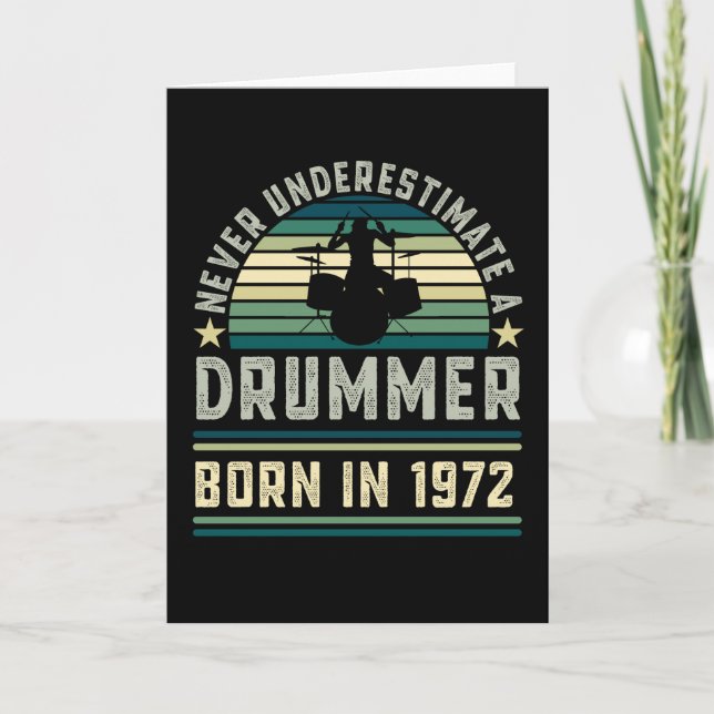 Carte Drummer né 1972 50e anniversaire Drumming Dons (Devant)