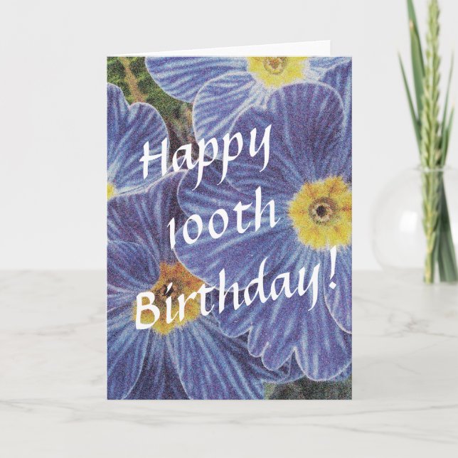 Carte du 100e anniversaire avec fleurs bleues (Devant)