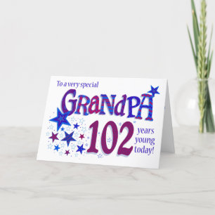 Carte du 102e anniversaire de papy Word Art with S