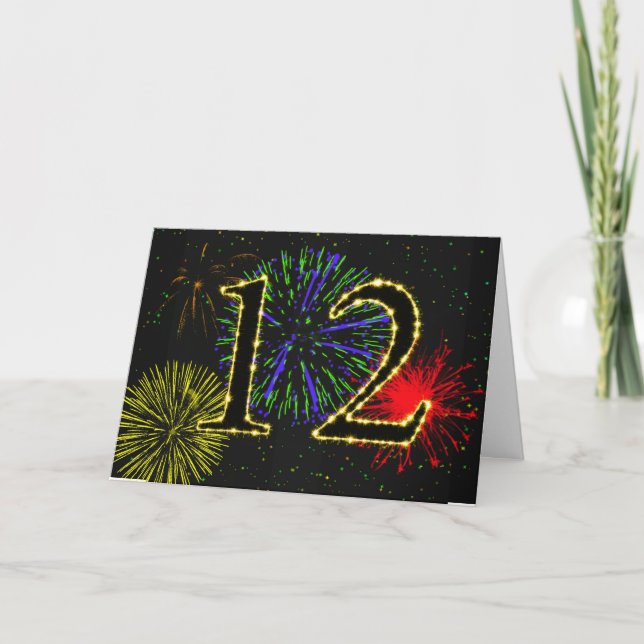 Carte du 12ème anniversaire avec feux d'artifice (Devant)