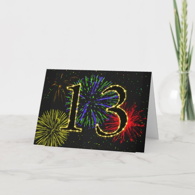 Carte du 13ème anniversaire avec feu d'artifice (Devant)