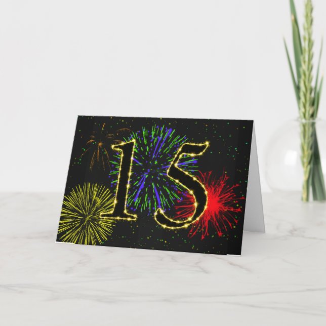Carte du 15e anniversaire avec feux d'artifice (Devant)