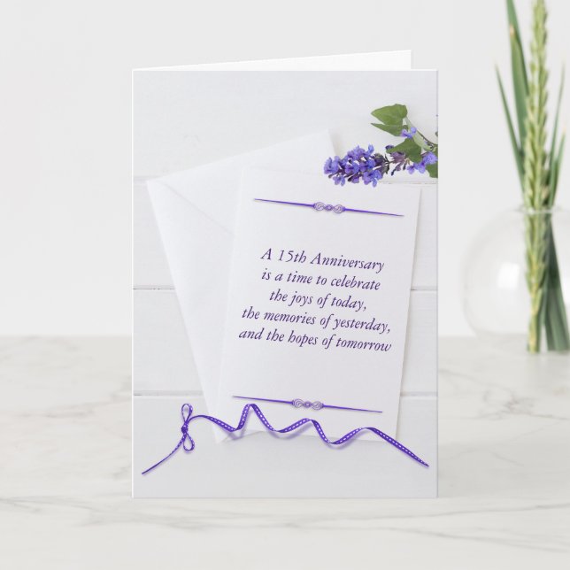 Carte du 15e anniversaire avec fleurs violettes (Devant)