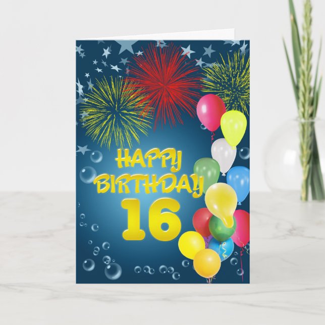 Carte du 16ème anniversaire avec feux d'artifice e (Devant)