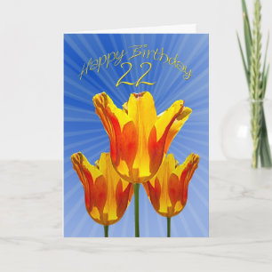 Carte du 22e anniversaire, tulipes pleines de sole