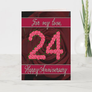 Carte du 24e anniversaire avec roses et feuilles