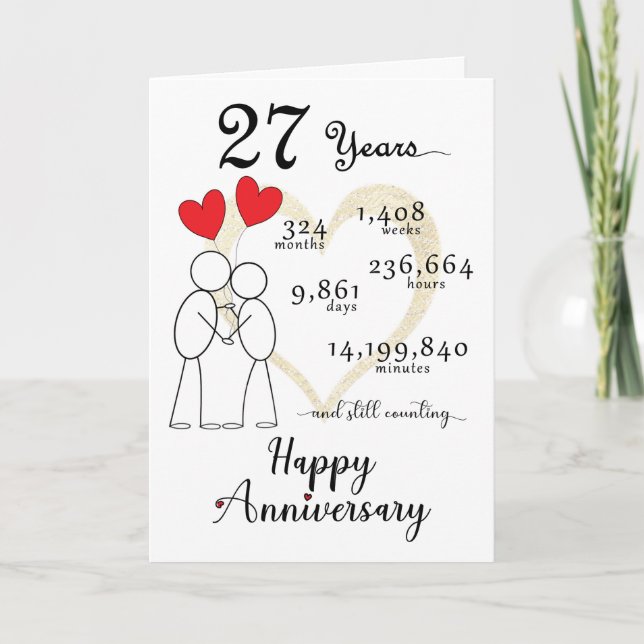 Carte du 27e anniversaire du Mariage avec ballons  (Devant)