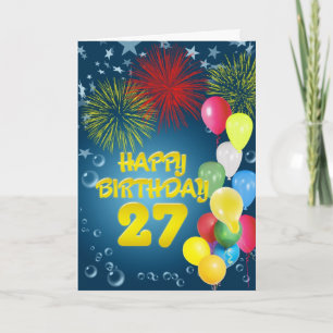 Carte du 27ème anniversaire avec feux d'artifice e