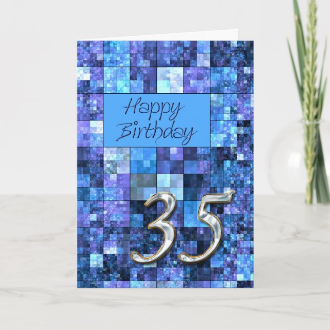 Carte du 35e anniversaire avec carrés abstraits. (Devant)