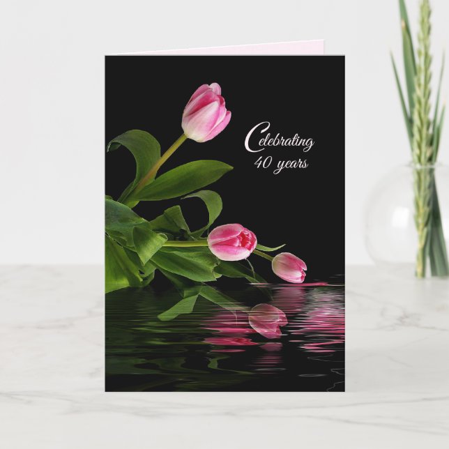 Carte du 40e anniversaire des tulipes roses (Devant)