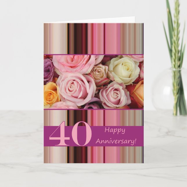 Carte du 40e anniversaire du Mariage - Pastel rose (Devant)