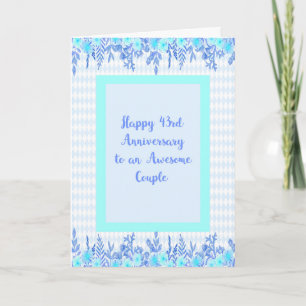 Carte du 43e anniversaire en bleu et Turquoise