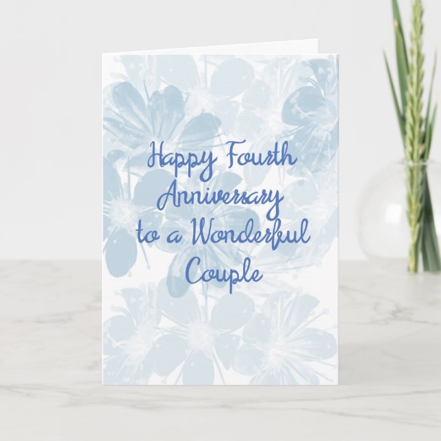 Carte du 4e anniversaire avec fleurs bleues (Devant)