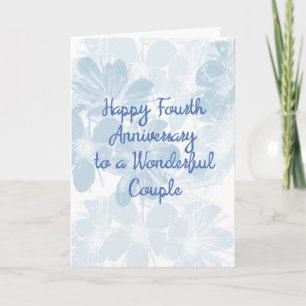 Carte du 4e anniversaire avec fleurs bleues