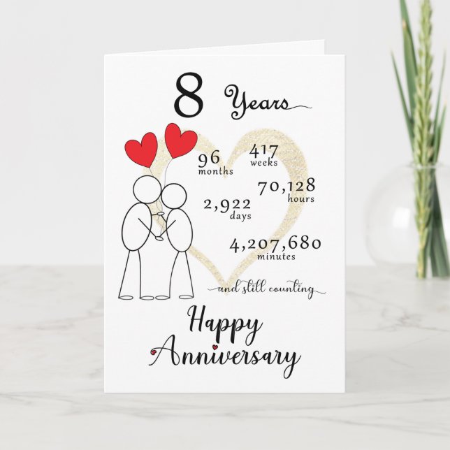 Carte du 8e anniversaire du Mariage avec 2 ballons (Devant)