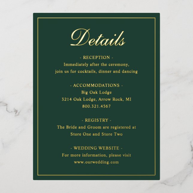 Carte du boîtier Mariage de l'huile d'or vert Fore (Recto)
