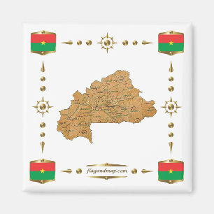 Carte du Burkina Faso + Magnet des drapeaux