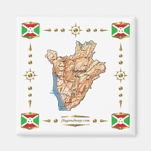 Carte du Burundi + Magnet des drapeaux