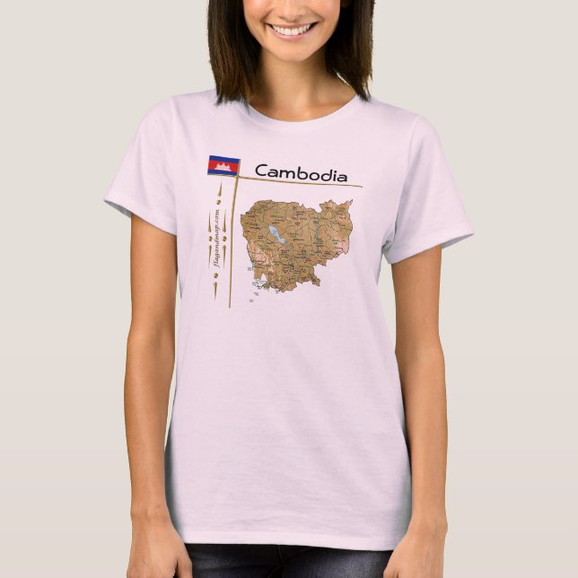 Carte du Cambodge + Drapeau + Titre T-shirt (Devant)
