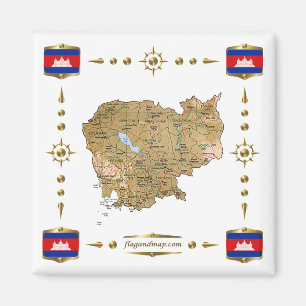 Carte du Cambodge + Magnet des drapeaux