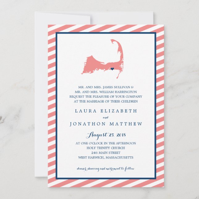 Carte du cap Dennisport et des bandes | MARIAGE (Devant)