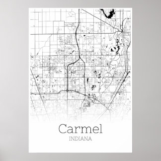 Carte du Carmel - Indiana - Poster de la carte de
