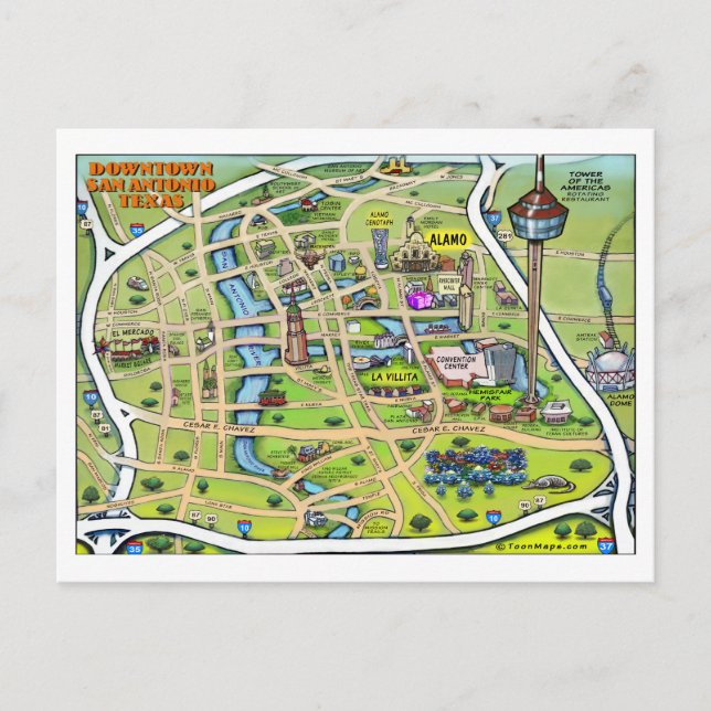 Carte du centre-ville de San Antonio (Devant)