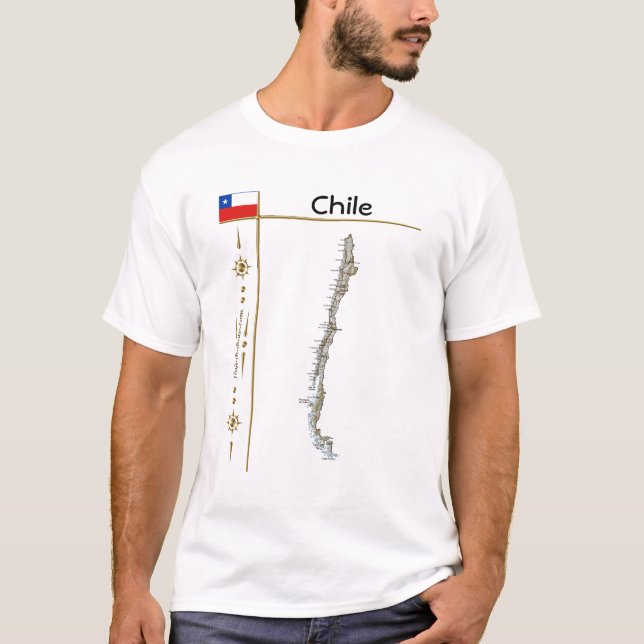 Carte du Chili + Drapeau + Titre T-shirt (Devant)
