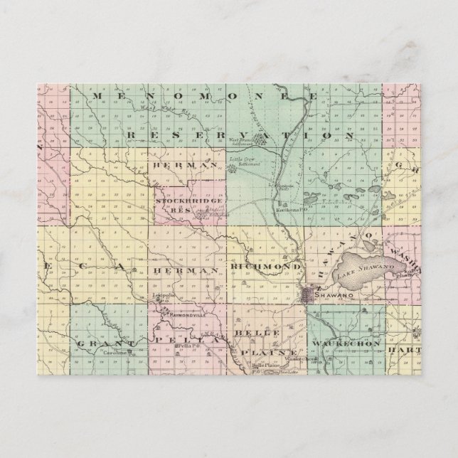 Carte du comté de Shawano, État du Wisconsin (Devant)