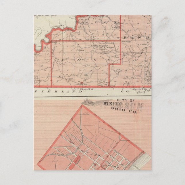 Carte du comté d'Ohio avec la ville de Rising Sun (Devant)