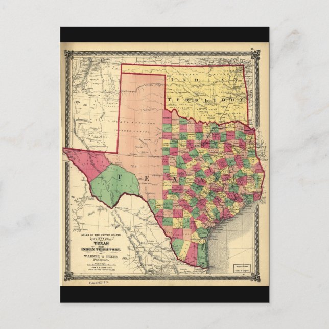 Carte du comté du Texas et du territoire indien (1 (Devant)