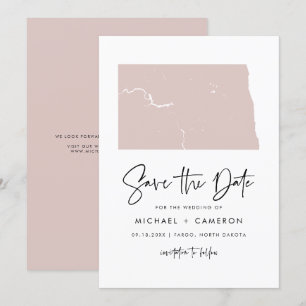 Carte du Dakota du Nord rose pâle Script minimal
