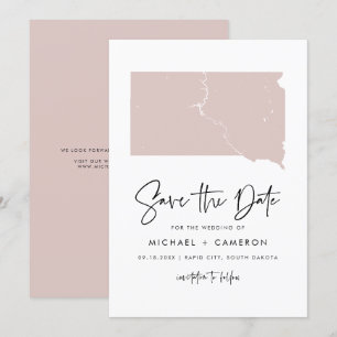 Carte du Dakota du Sud Rose et bleu Script manuscr