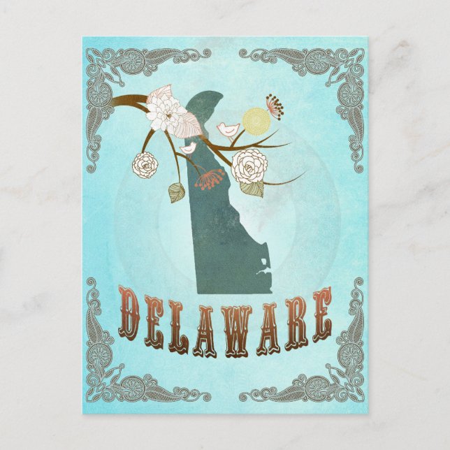 Carte Du Delaware Avec De Beaux Oiseaux (Devant)