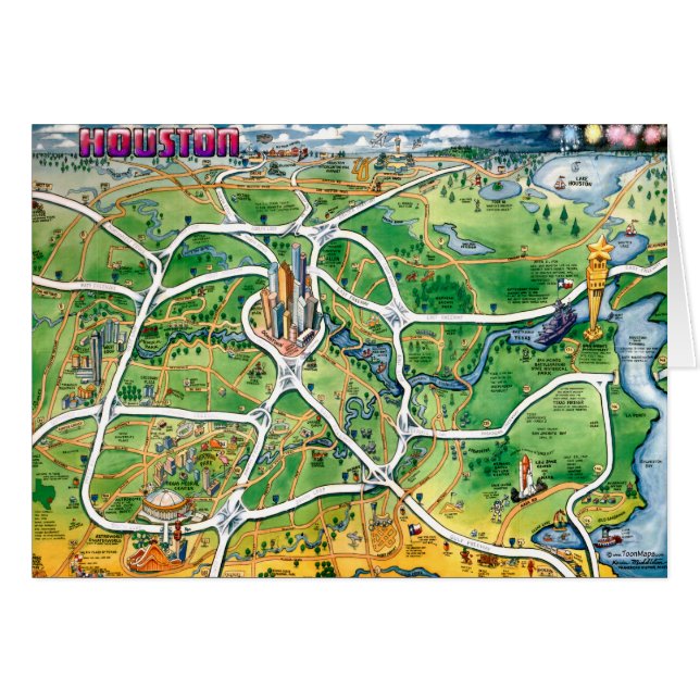 Carte du dessin animé de Houston au Texas (Devant horizontal)