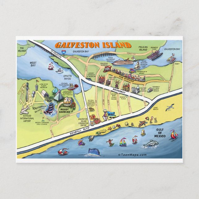 Carte du dessin animé Galveston Texas (Devant)