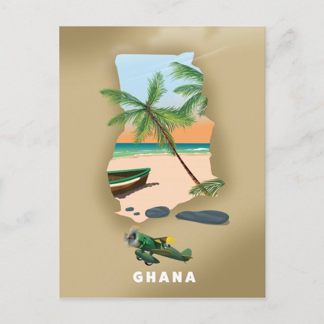 Carte du Ghana illustrée affiche de voyage. (Devant)