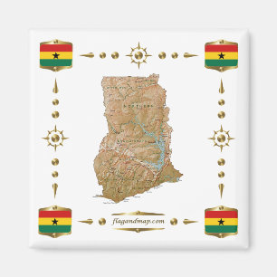 Carte du Ghana + Magnet des drapeaux