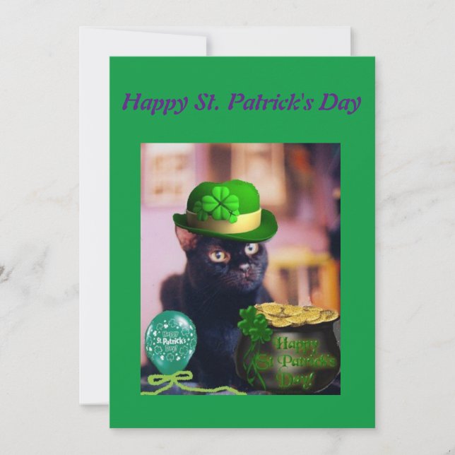 Carte du jour de St Patrick heureux avec le chat (Devant)