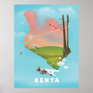 Carte du Kenya Illustration affiche de voyage.