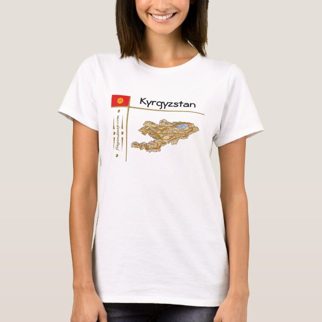 Carte du Kirghizistan + Drapeau + Titre T-shirt (Devant)