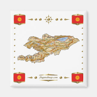 Carte du Kirghizistan + Magnet des drapeaux