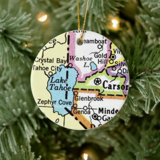 Carte du lac Tahoe Ornement en céramique (Arbre)