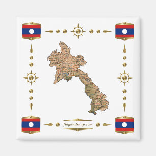 Carte du Laos + Magnet des drapeaux