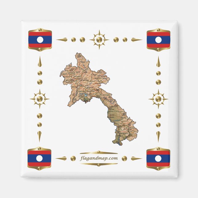 Carte du Laos + Magnet des drapeaux (Devant)