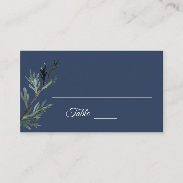 Carte du lieu de mariage d'hiver bleu pin (Devant)