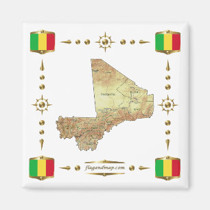 Carte du Mali + Magnet des drapeaux